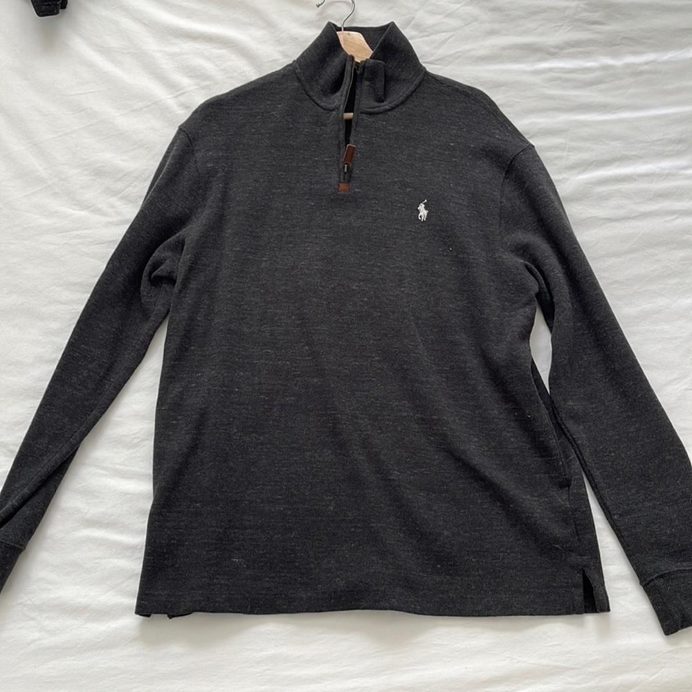 Polo Sweater quarter zip up size large in grey